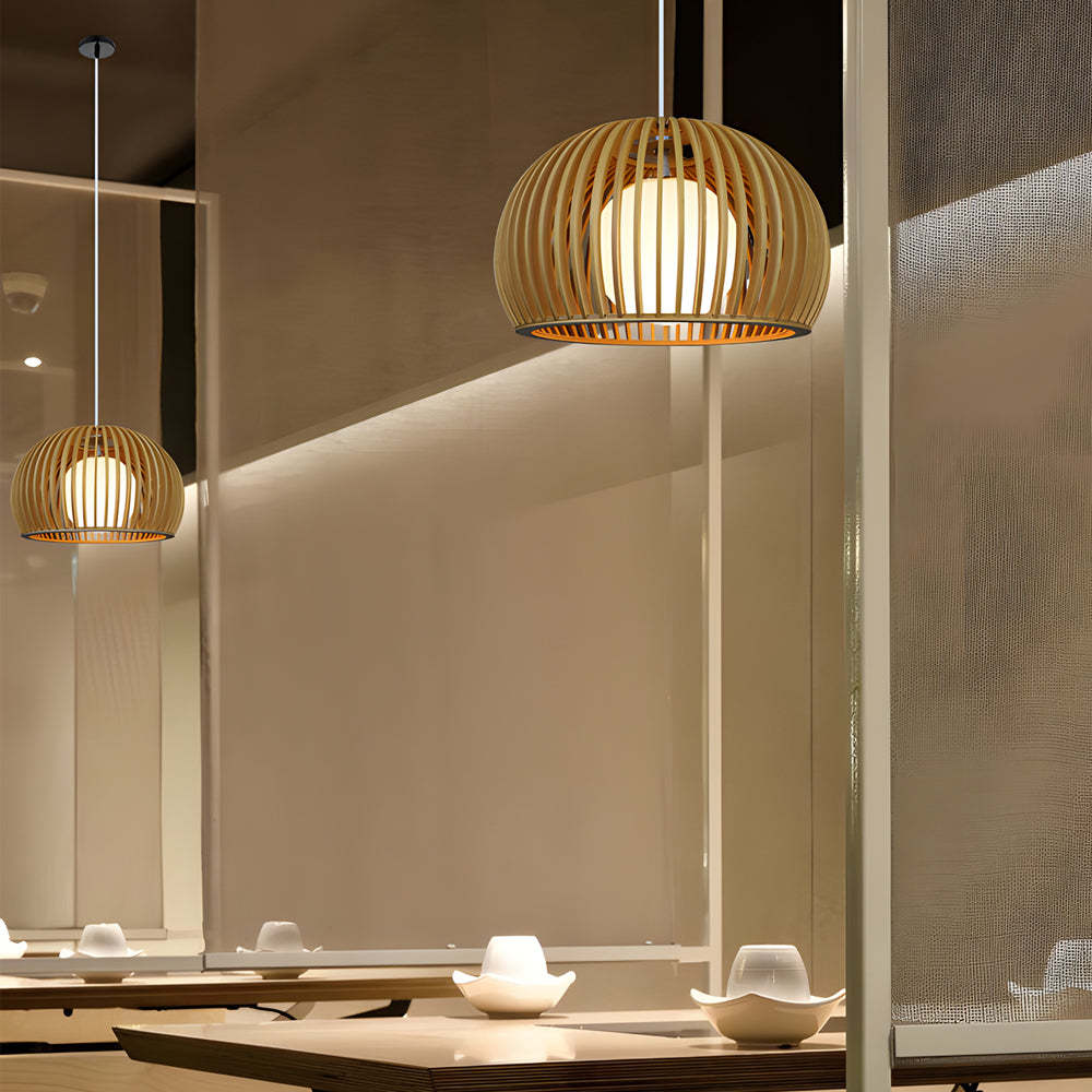 Hemispherical Wood Birdcage Glass Ball Modern Chandelier