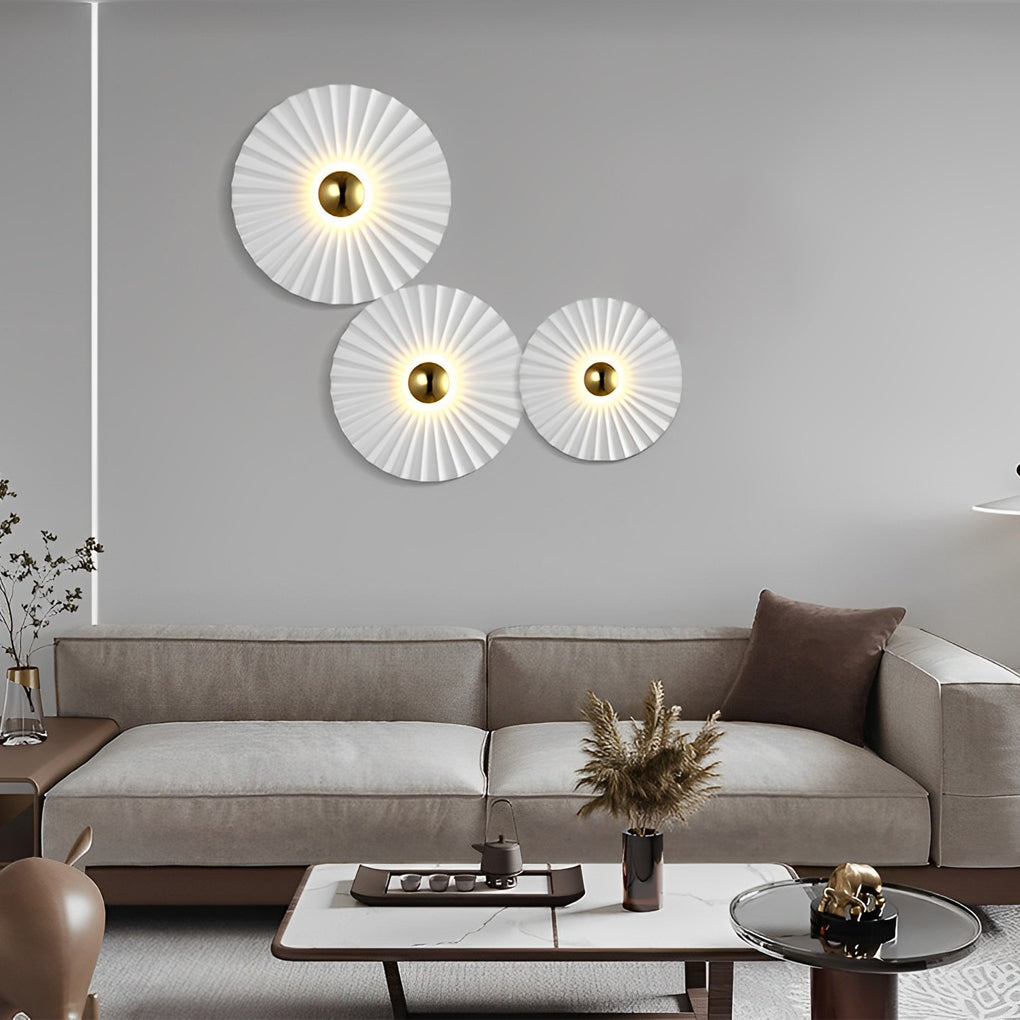 White modern leaf pleated wall sconces — 11.8" Diameter