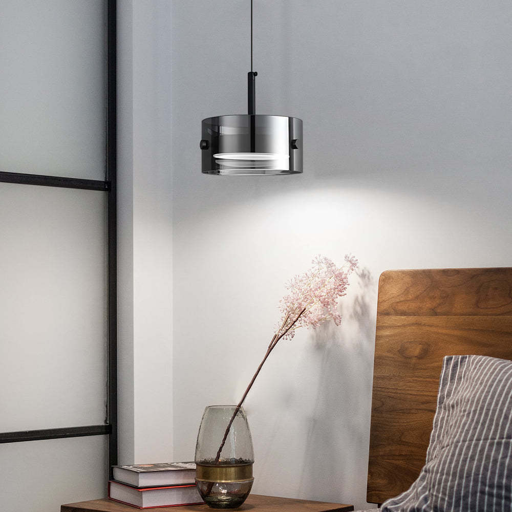 Short Cylinder Glass LED Smoke Gray Nordic Pendant Light
