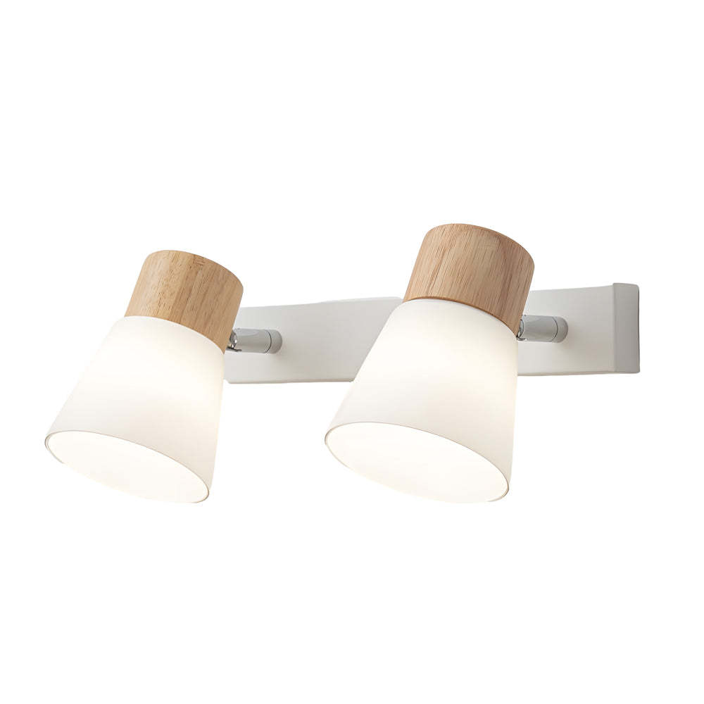 Wood Glass Cone Rotatable Light Wall Sconce, White-Lighom