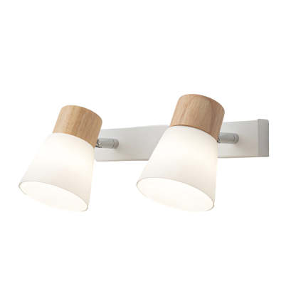 Wood Glass Cone Rotatable Light Wall Sconce, White-Lighom