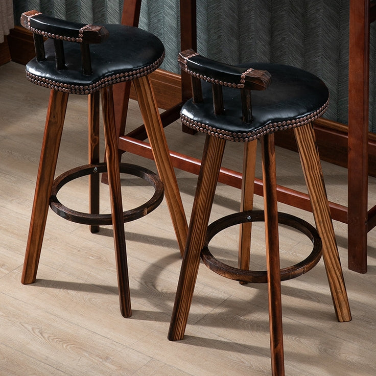Retro Leather Wood Swivel Bar Stool