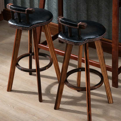 Retro Leather Wood Swivel Bar Stool — White