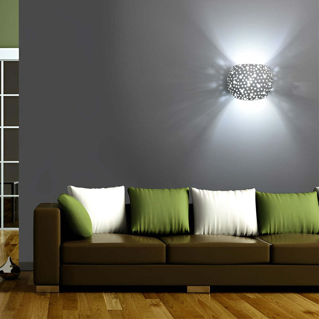 Round Creative Hollow LED up and down Lighting White Nordic Wall Lamp-Lighom