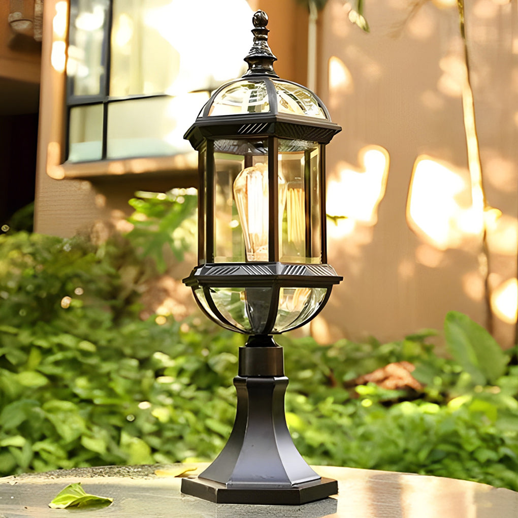 Retro Creative Metal Glass Waterproof Black Modern Fence Post Lights-Lighom
