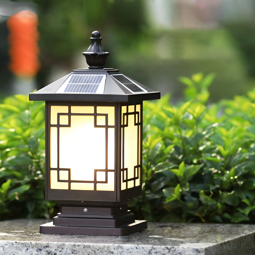 Retro Grille Brown Smart Solar Fence Post Light
