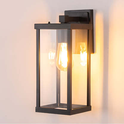 Rectangular Glass Waterproof Black Modern Outdoor Wall Lamp Exterior Lights-Lighom