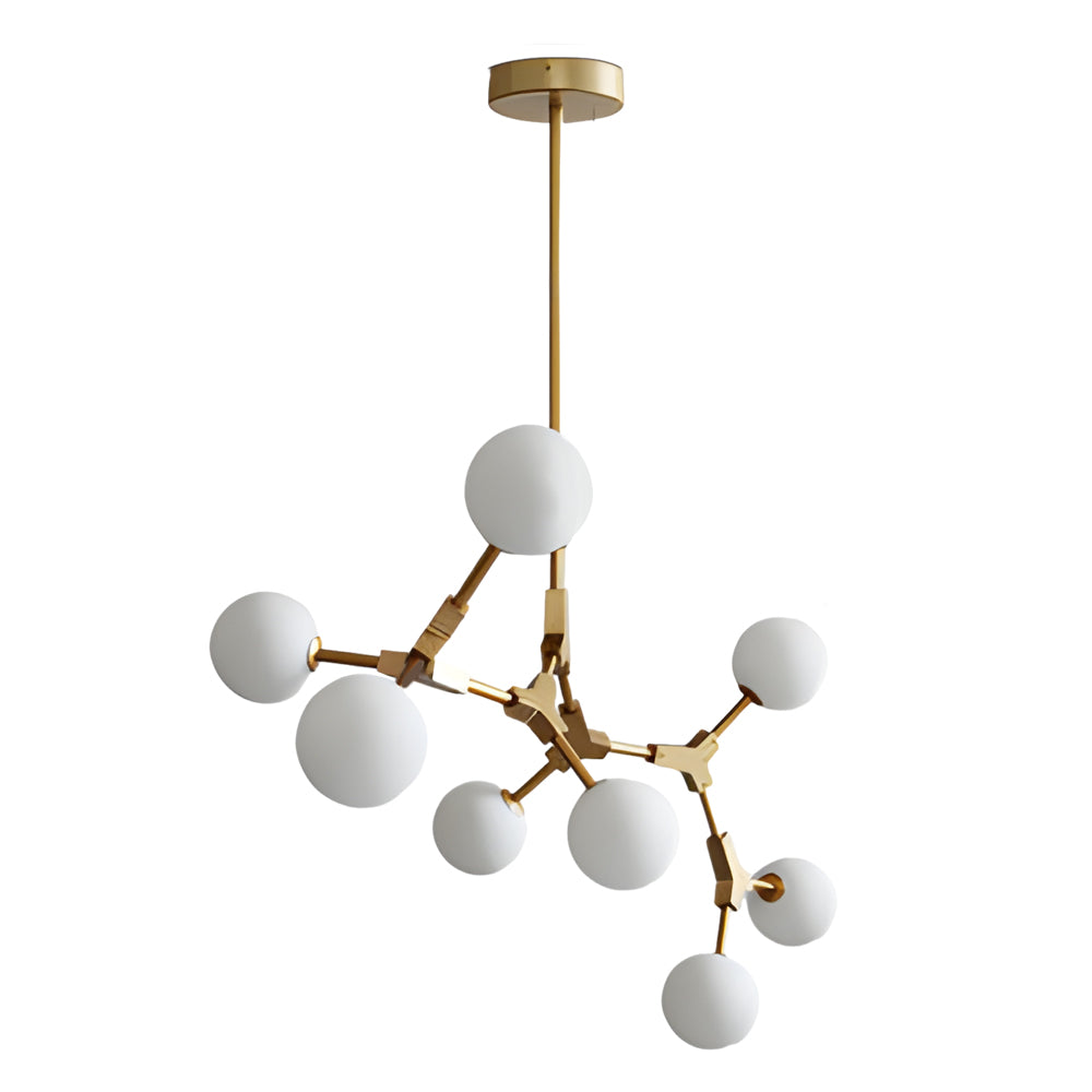 Gold Molecule Chandelier with White Glass Shades
