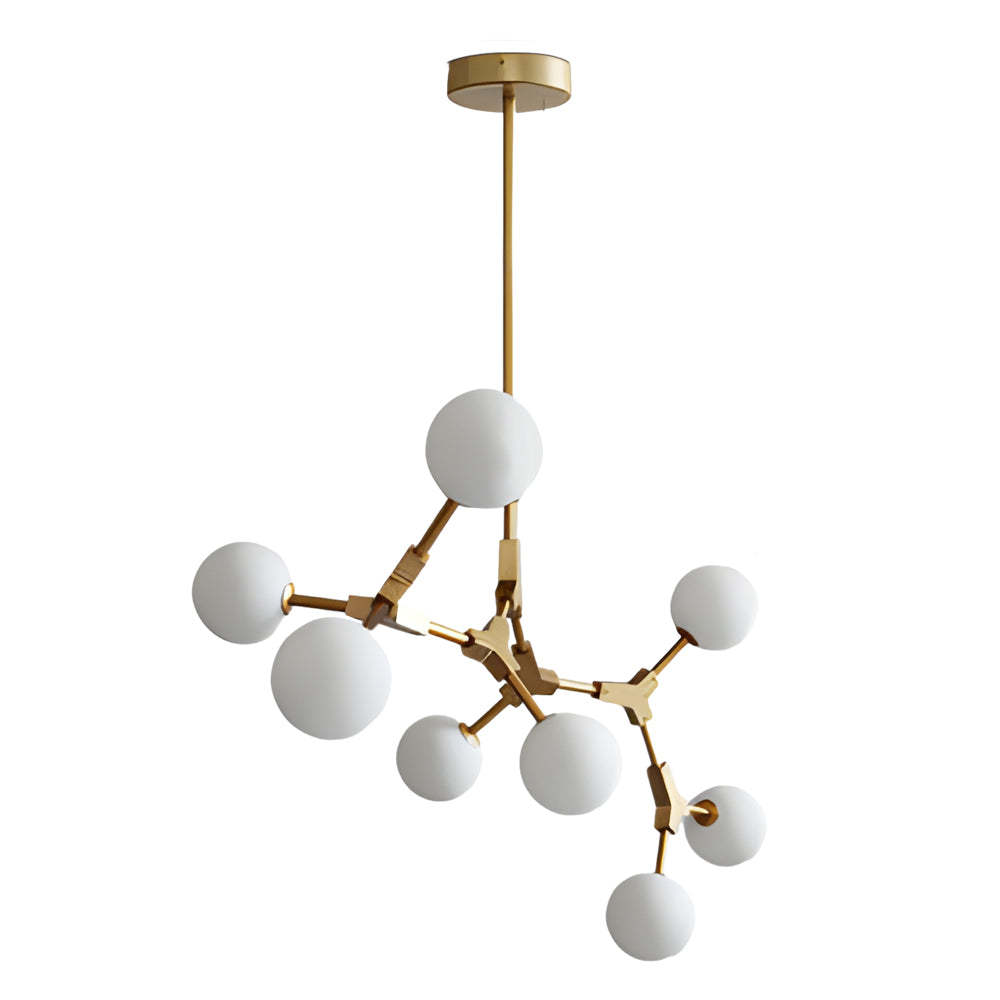 Gold Molecule Chandelier with White Glass Shades