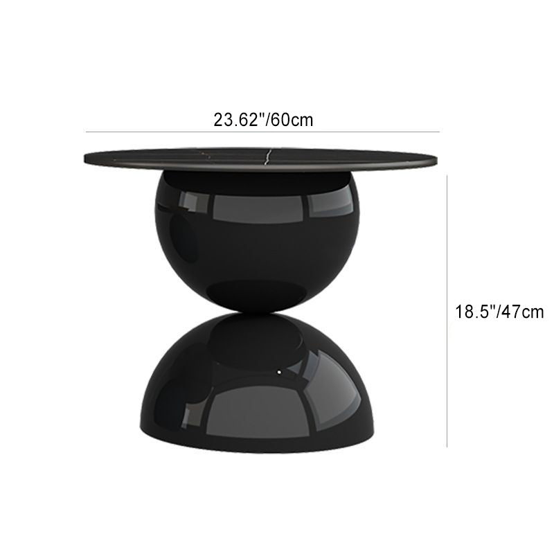 Nordic Geometric Rock Board Iron Coffee Table — Black Table Top + Brown Base