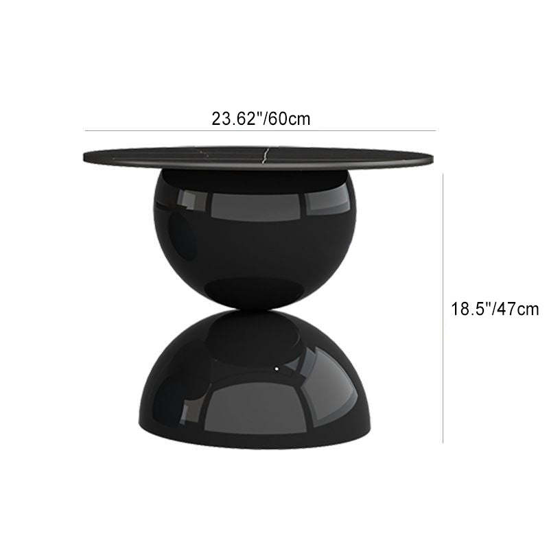 Nordic Geometric Rock Board Iron Coffee Table — Black Table Top + Brown Base