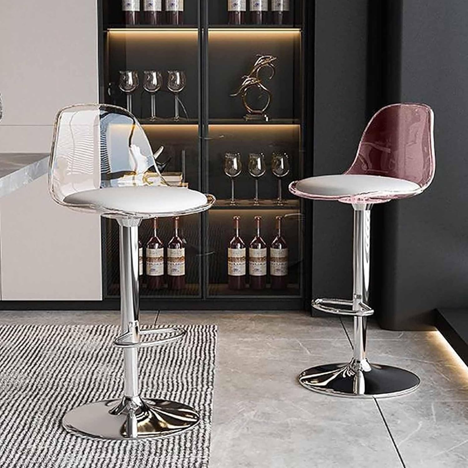 Scandinavian Curved Acrylic Swivel Bar Stool