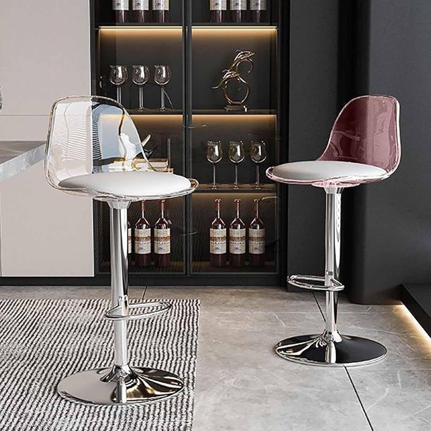 Scandinavian Curved Acrylic Swivel Bar Stool