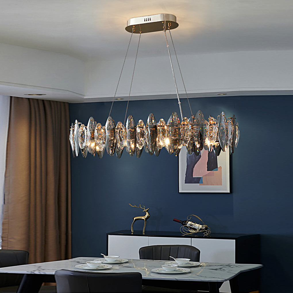 Modern oval smoke gray crystal chandeliers — 24" Diameter