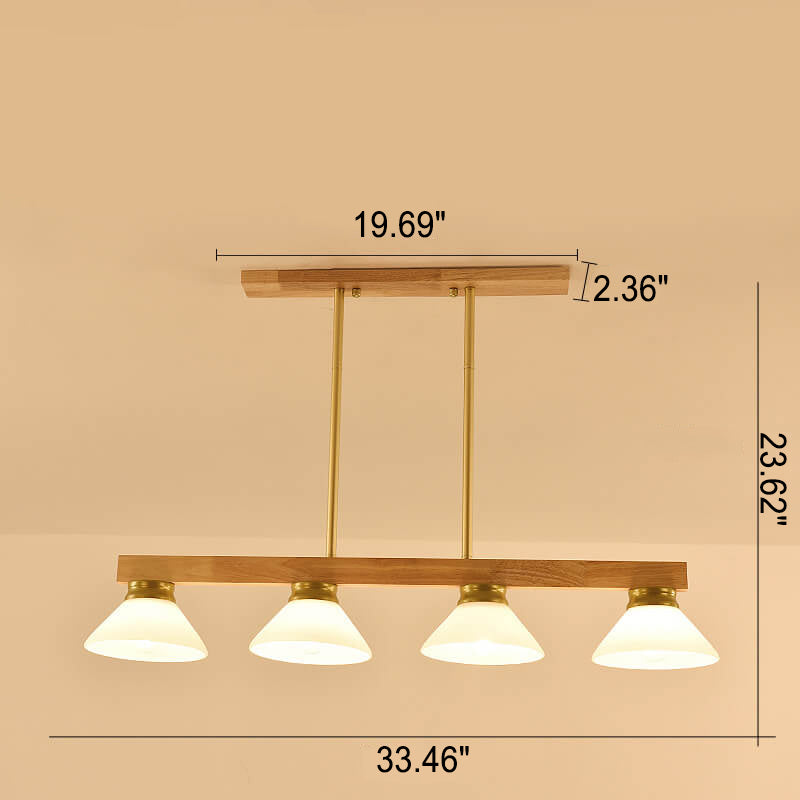 Nordic Solid Wood Cone Glass Island Chandelier