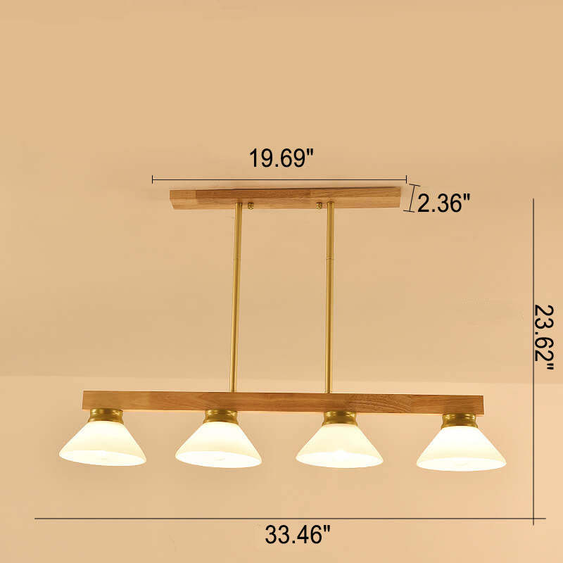 Nordic Solid Wood Cone Glass Island Chandelier