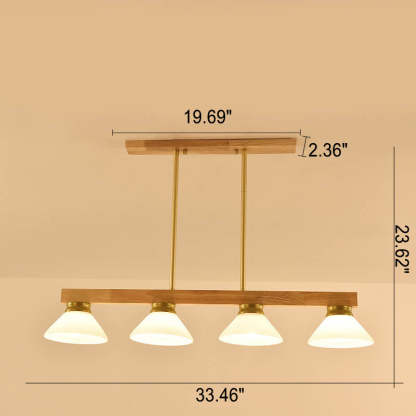 Nordic Solid Wood Cone Glass Island Chandelier