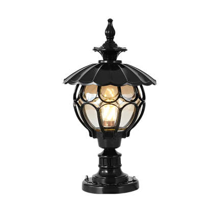Flower Ball Cognac Glass Waterproof European Style Outdoor Pillar Lamp-Lighom