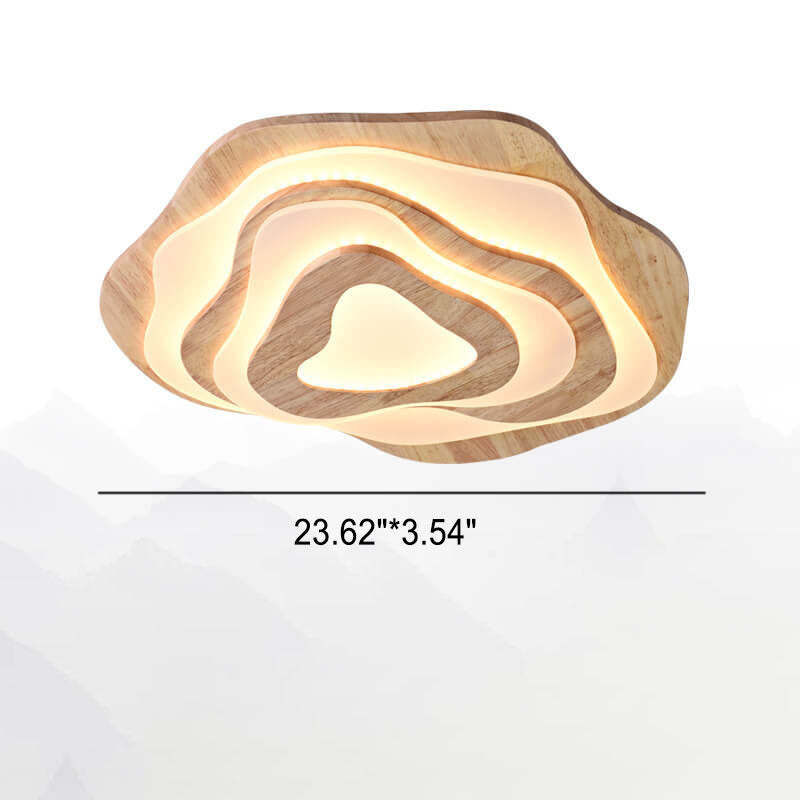 Modern Chinese Solid Wood Textured Geometric LED Flush Light