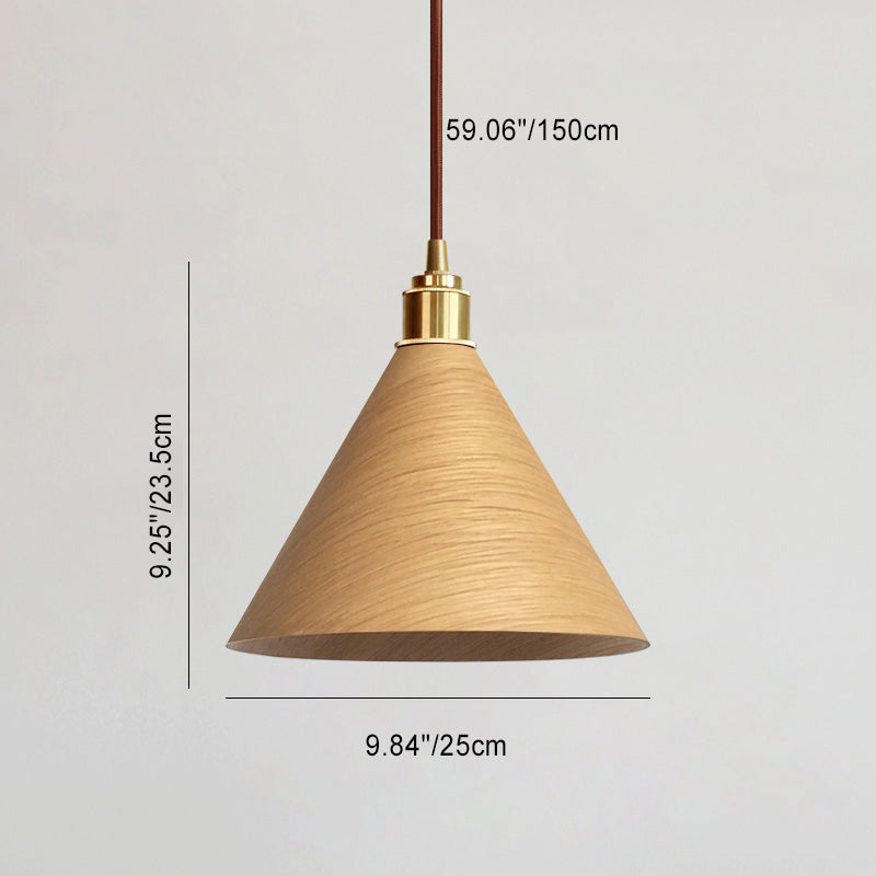 Nordic Minimalist Solid Wood Cone Copper Pendant Light