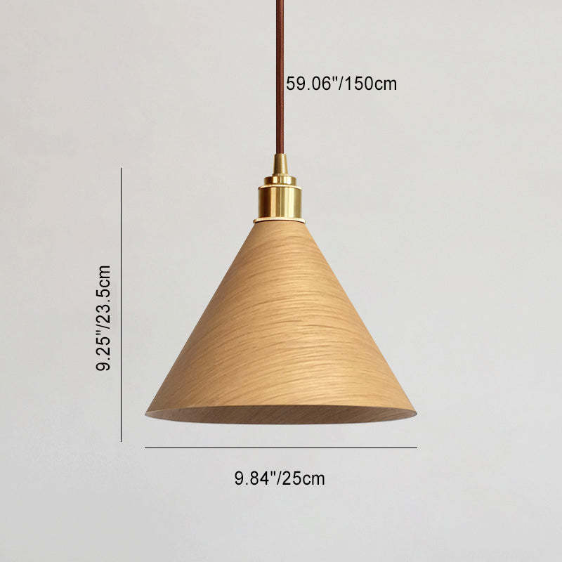 Nordic Minimalist Solid Wood Cone Copper Pendant Light