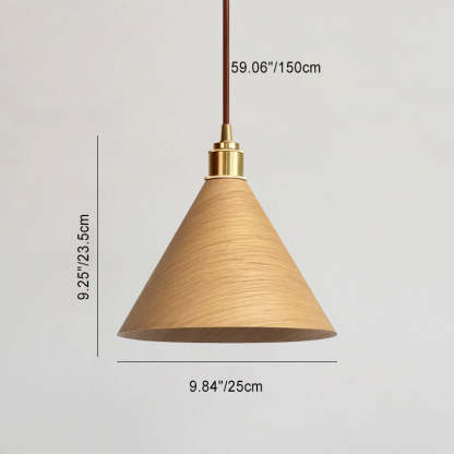 Nordic Minimalist Solid Wood Cone Copper Pendant Light