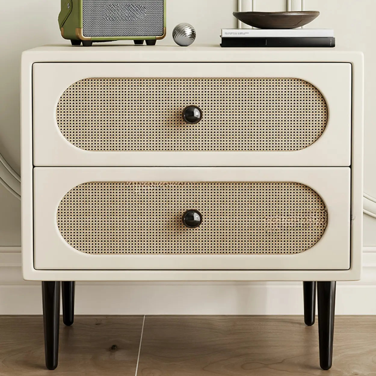 Off-White 2-Drawer Leatherette Nightstand