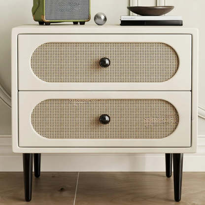 Off-White 2-Drawer Leatherette Nightstand — Black