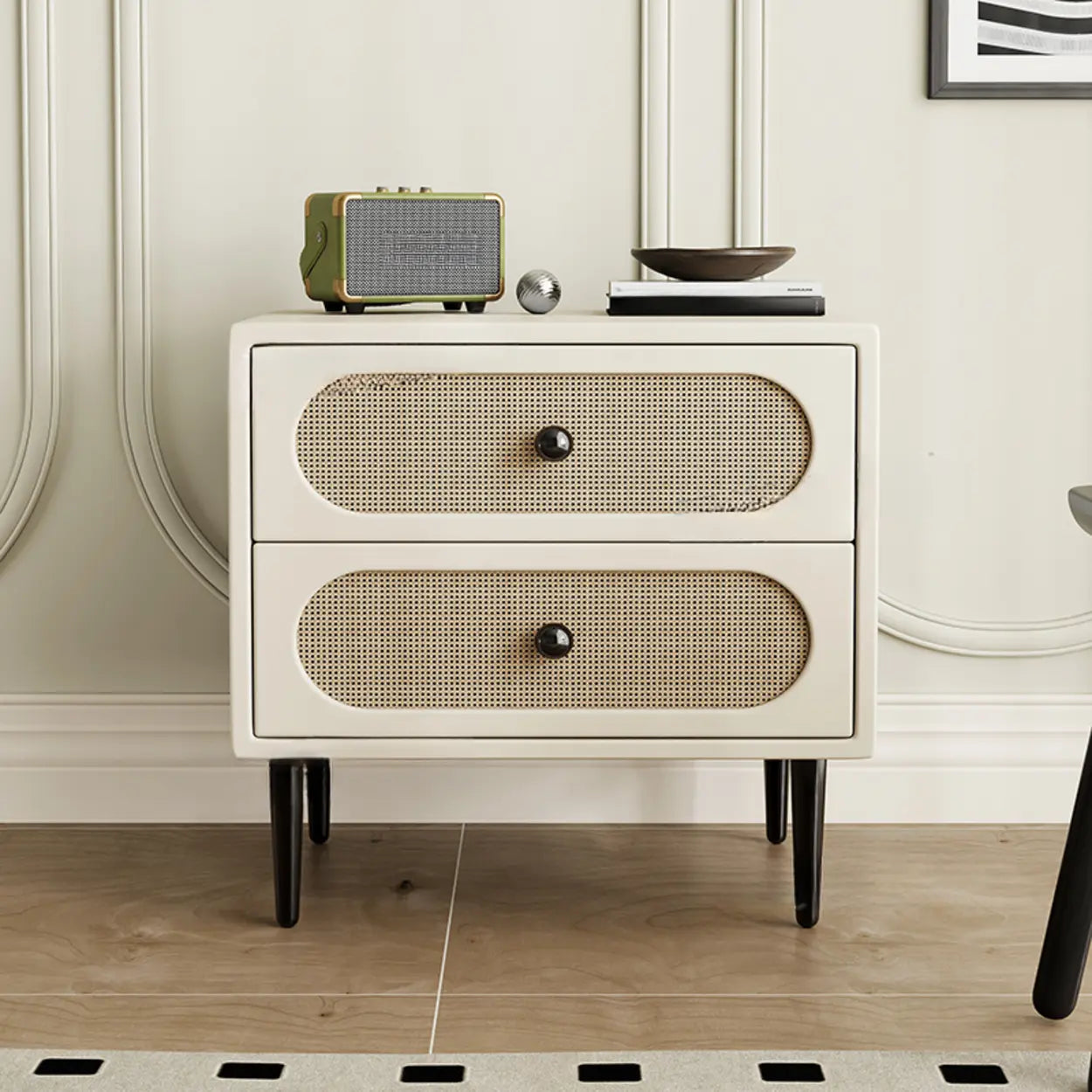 Off-White 2-Drawer Leatherette Nightstand — Khaki