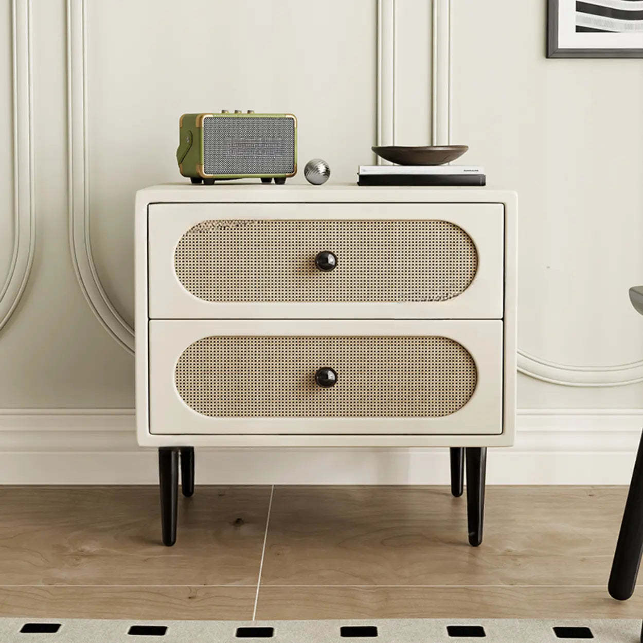 Off-White 2-Drawer Leatherette Nightstand — Khaki