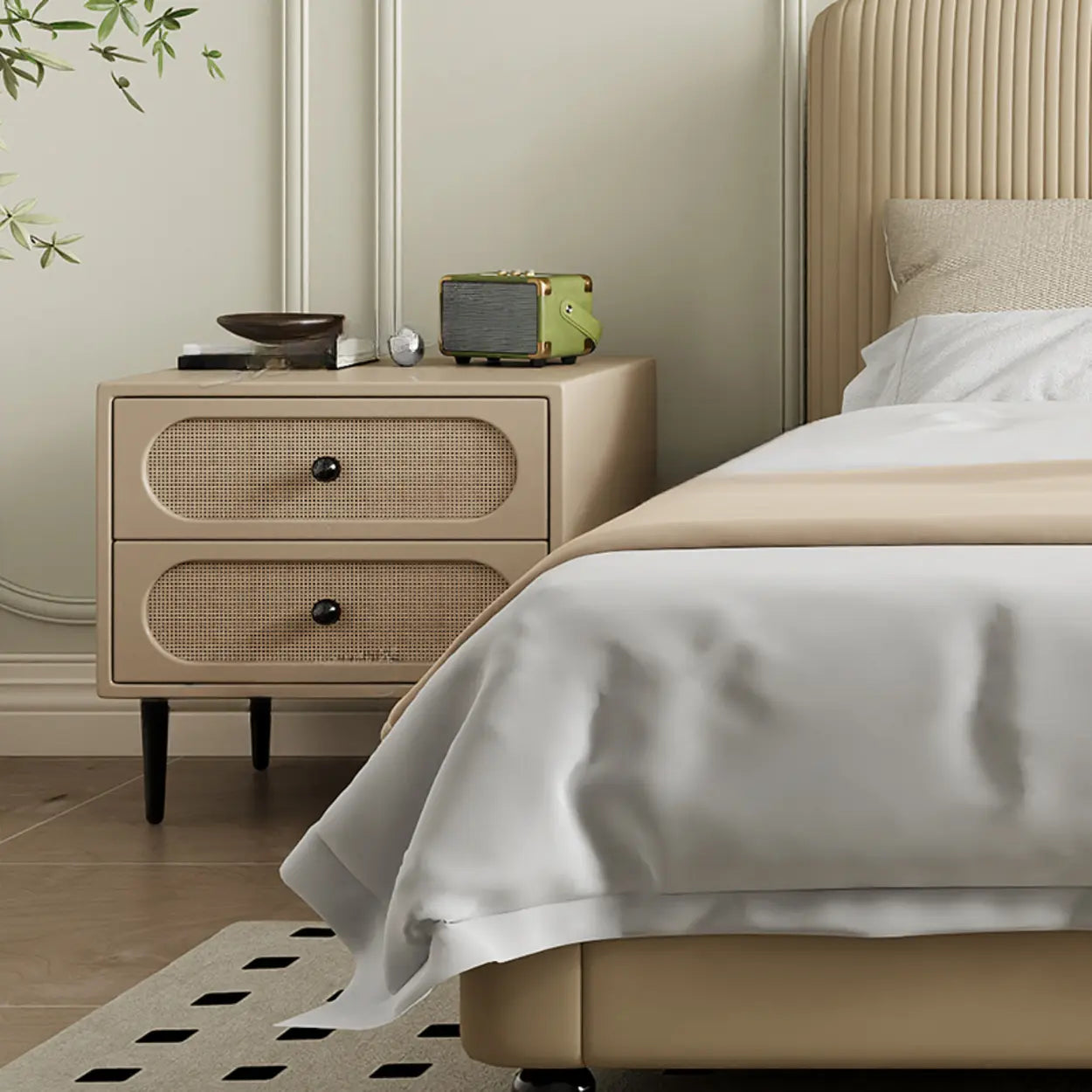 Off-White 2-Drawer Leatherette Nightstand — Off-White