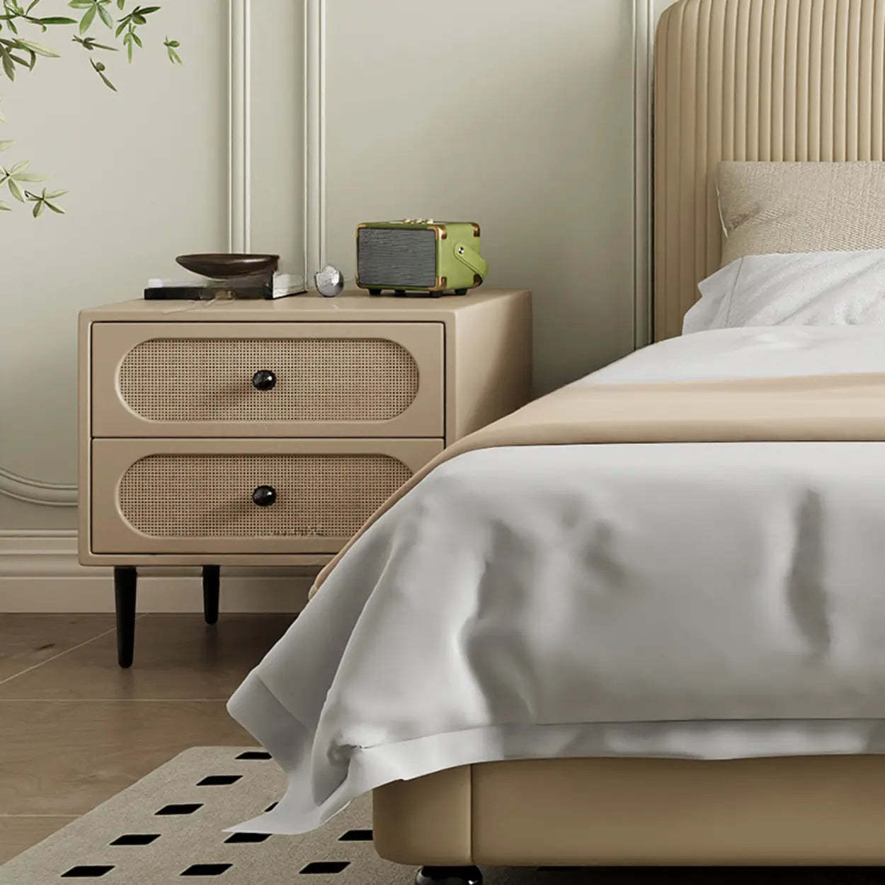 Off-White 2-Drawer Leatherette Nightstand — Off-White