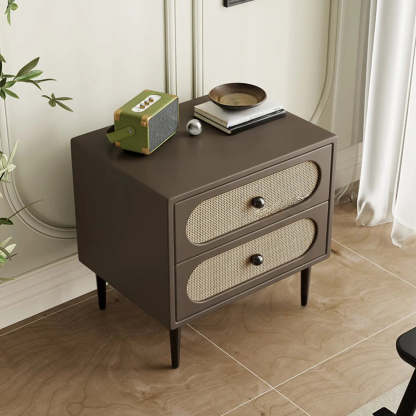 Off-White 2-Drawer Leatherette Nightstand — Dark Gray