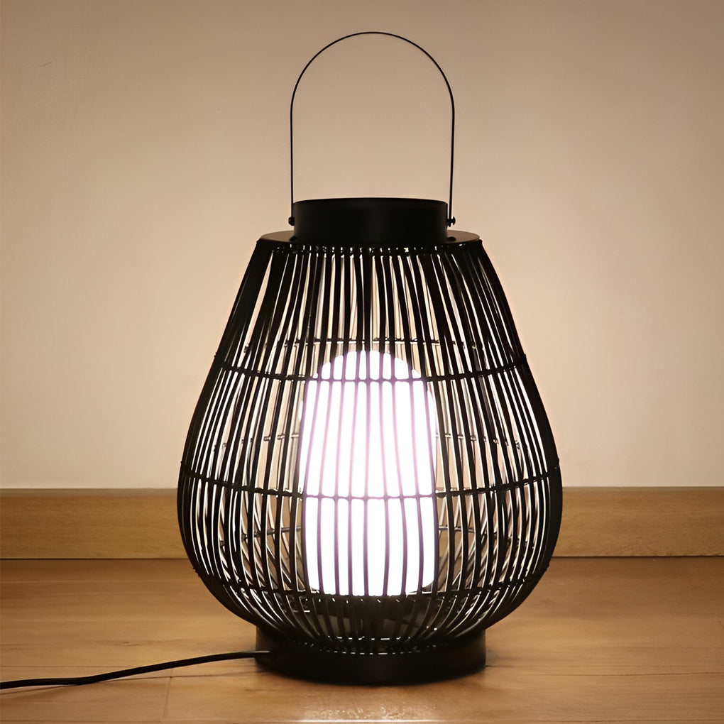 Portable Black Modern Iron Woven E27 Pillar Accent Outdoor Lantern-Lighom