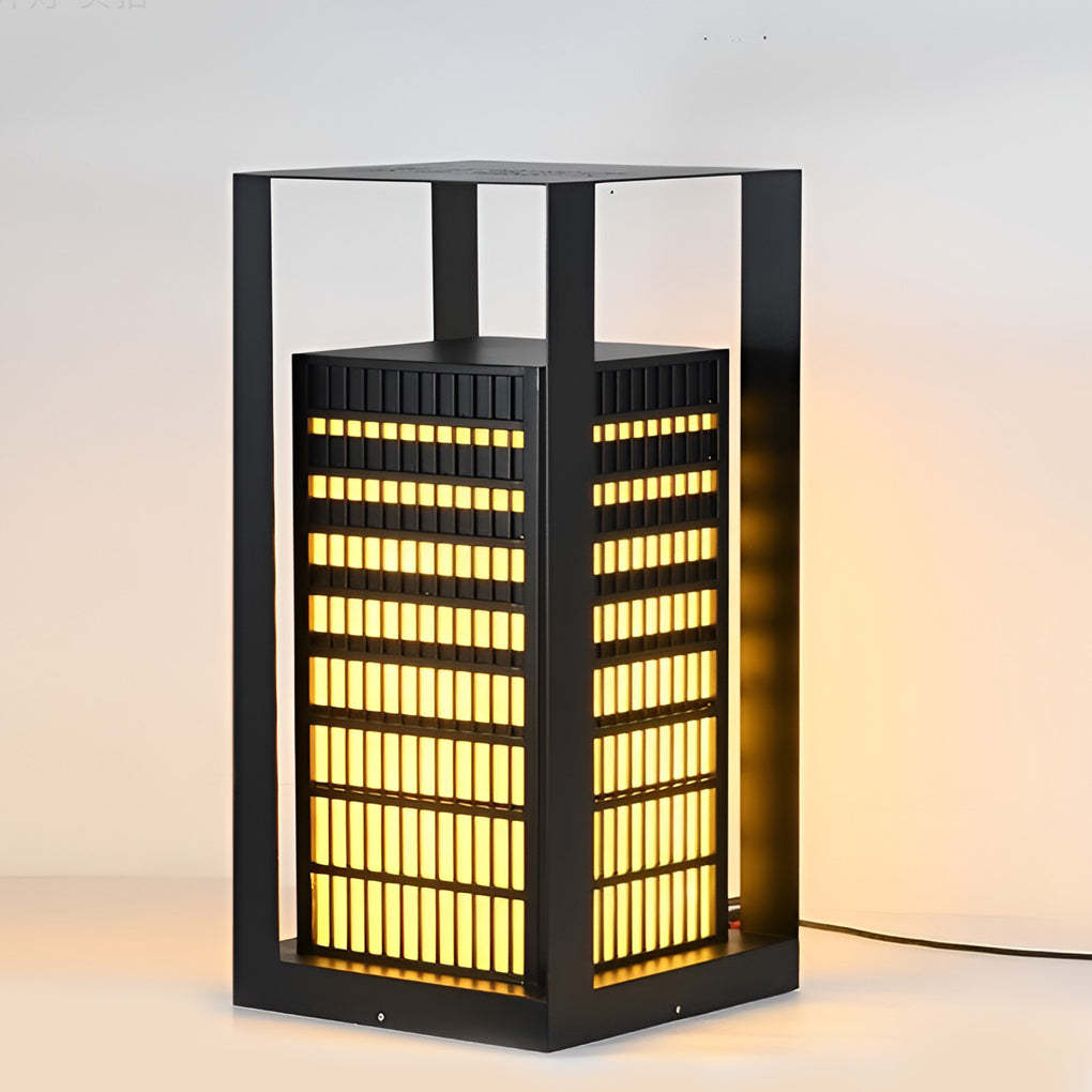 Black Industrial Cuboid LED Outdoor Pathway Lantern