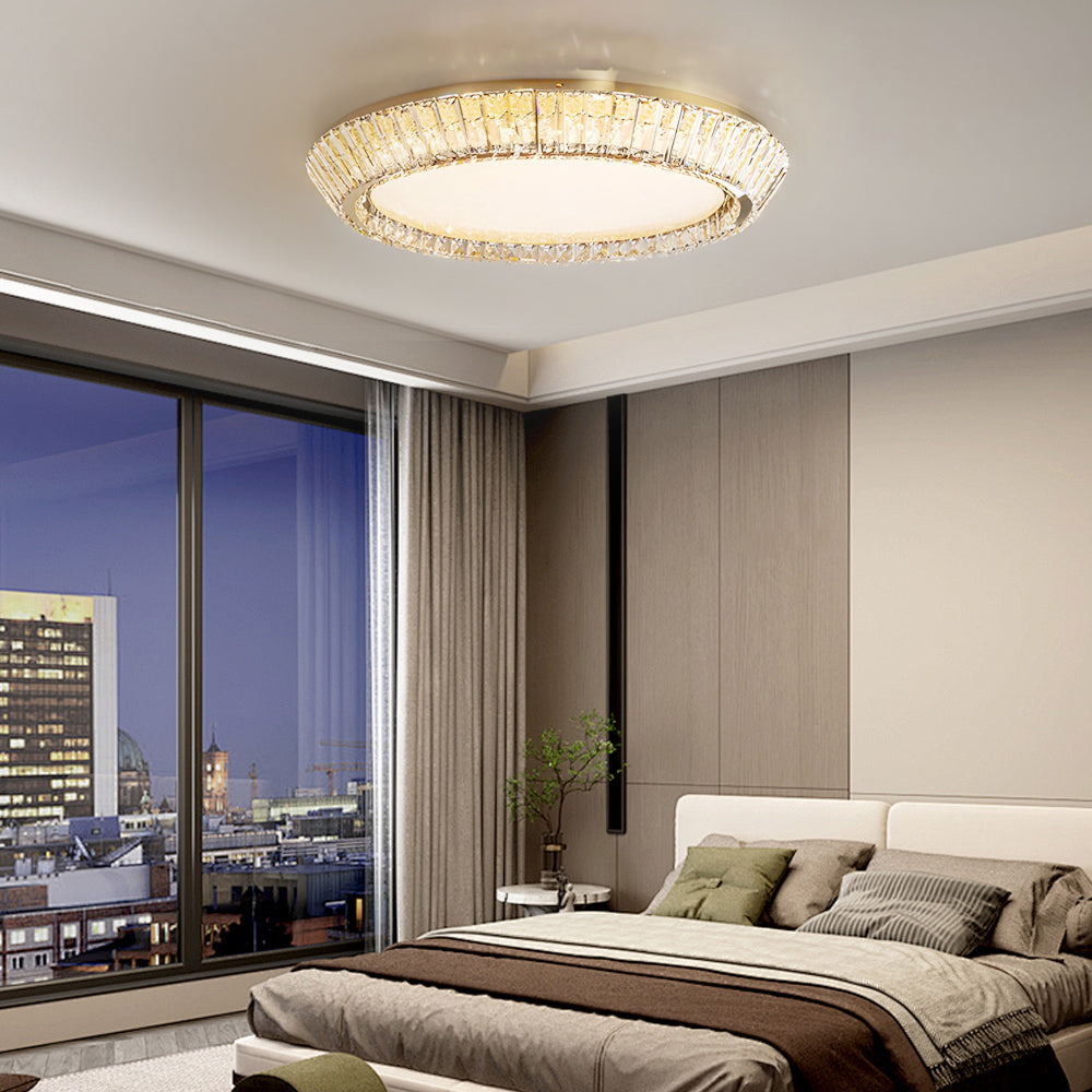 Quicksand Drum Crystal Titanium Gold Flush Mount Chandelier