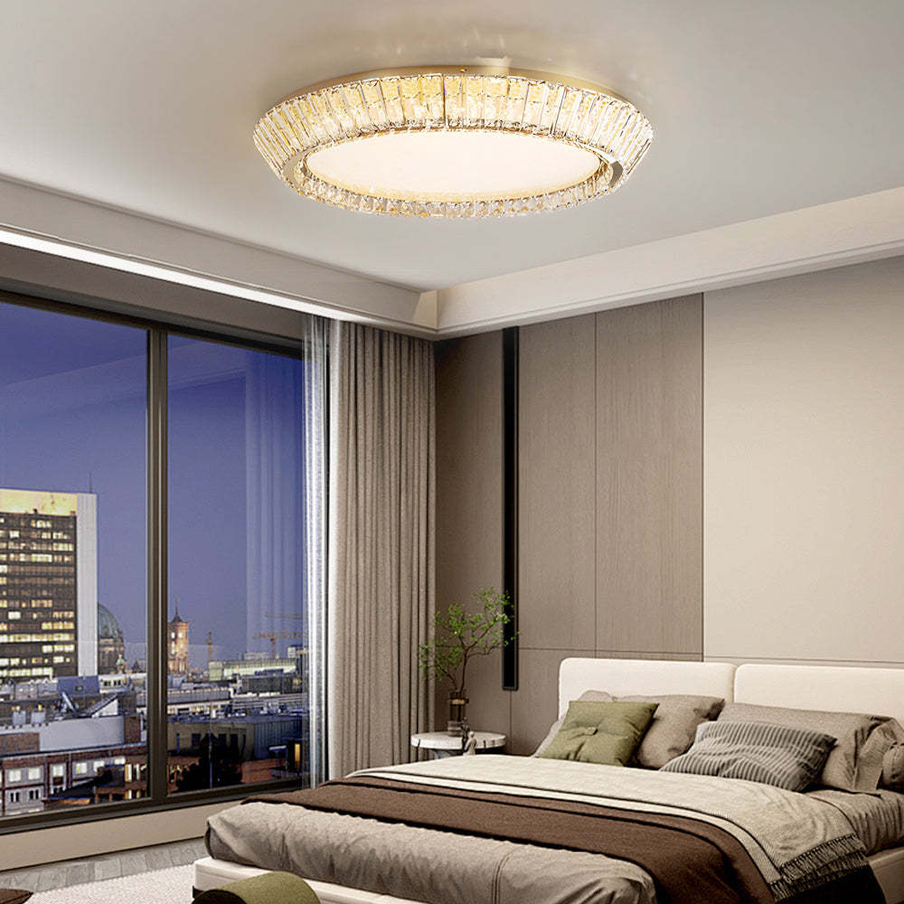 Quicksand Drum Crystal Titanium Gold Flush Mount Chandelier