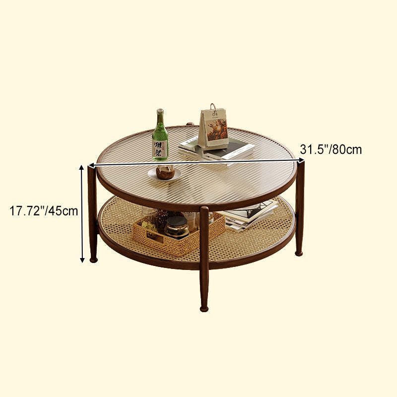 Japanese Glass Rattan Solid Wood End Table — Original Wood Color