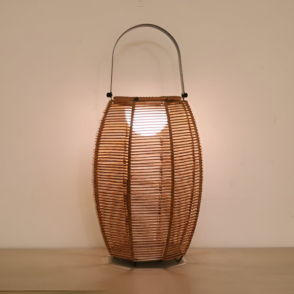 Rattan Lantern Shaped LED Waterproof Portable Modern Outdoor Floor Lamp-Lighom