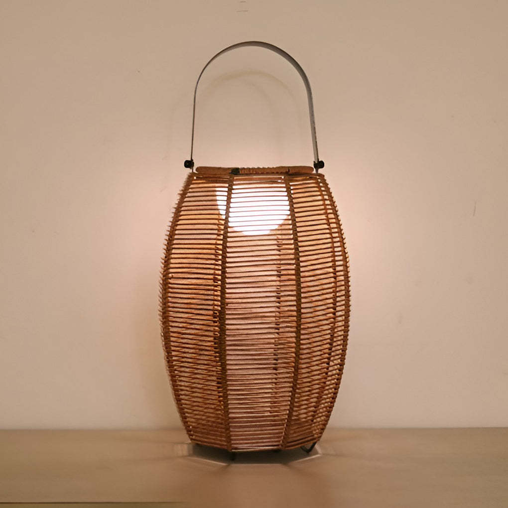 Rattan Lantern Shaped LED Waterproof Portable Modern Outdoor Floor Lamp-Lighom