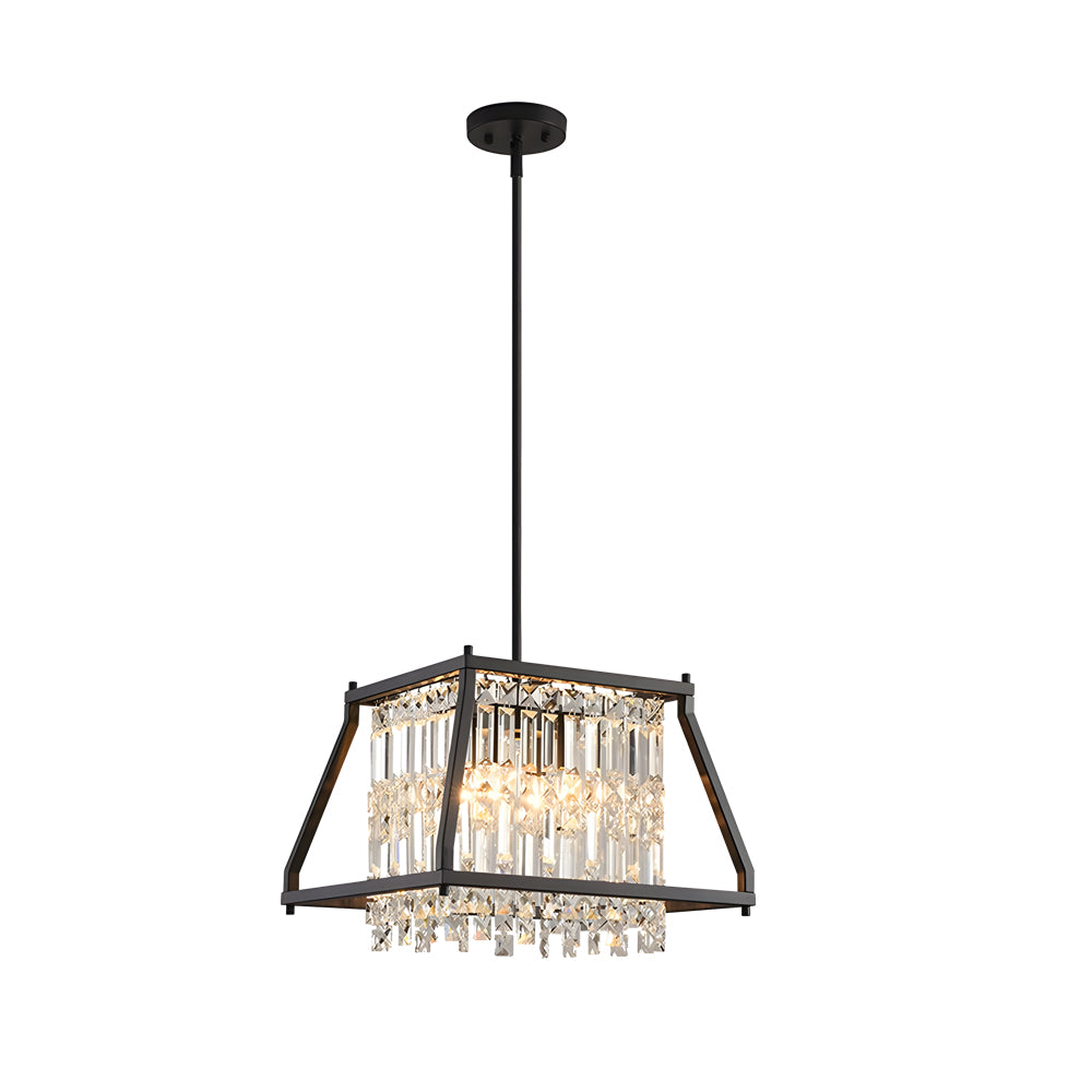 Trapezoidal Black Metallic Crystal Dining Chandelier