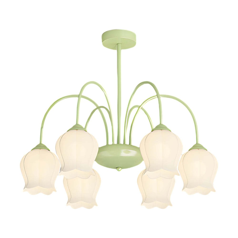 6-Head Bell Orchid Flower Glass French Chandelier