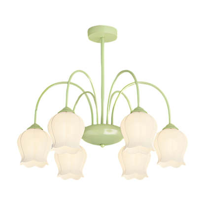 6-Head Bell Orchid Flower Glass French Chandelier