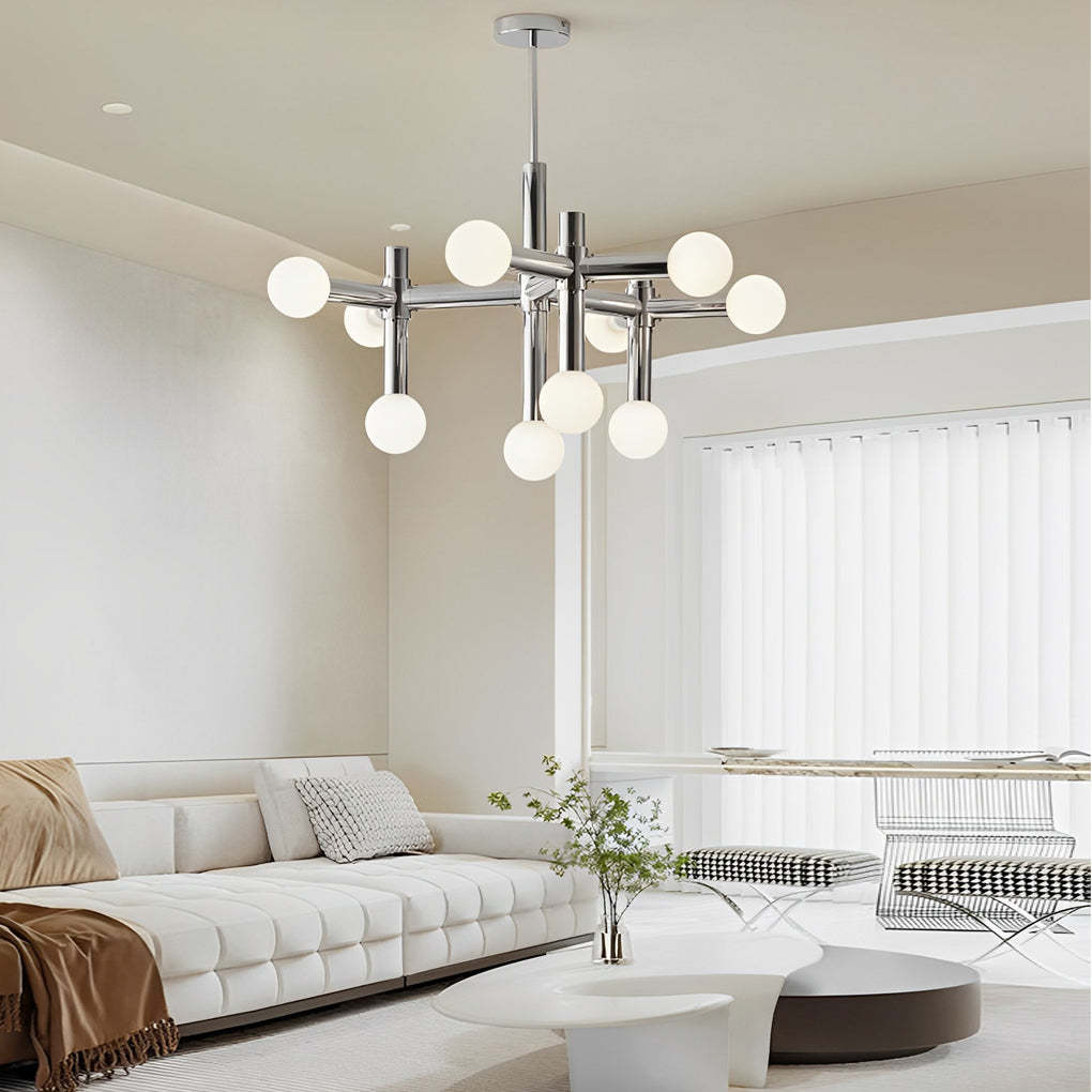 10-Light Glass Ball Sputnik Chrome Modern Chandelier