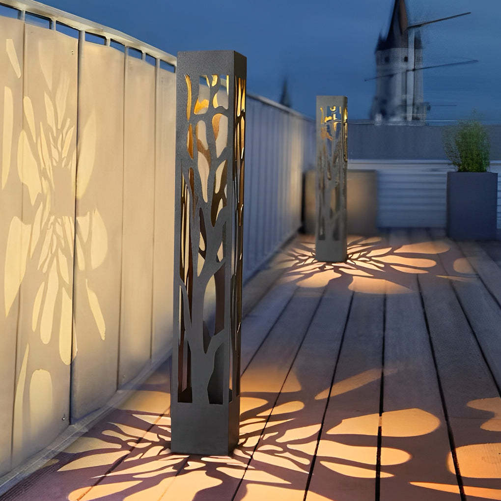Solar-Powered Modern Outdoor Lawn Lamp with Creative Hollow-Out Branch Pattern-Lighom