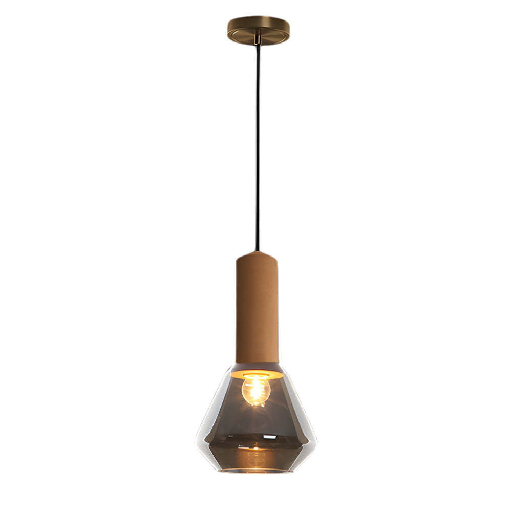 Copper Glass Jar 1-Light Wood Cork Diamond Pendant Light