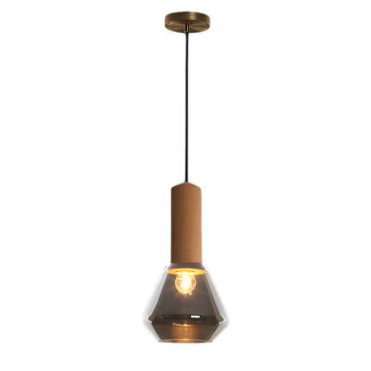 Copper Glass Jar 1-Light Wood Cork Diamond Pendant Light