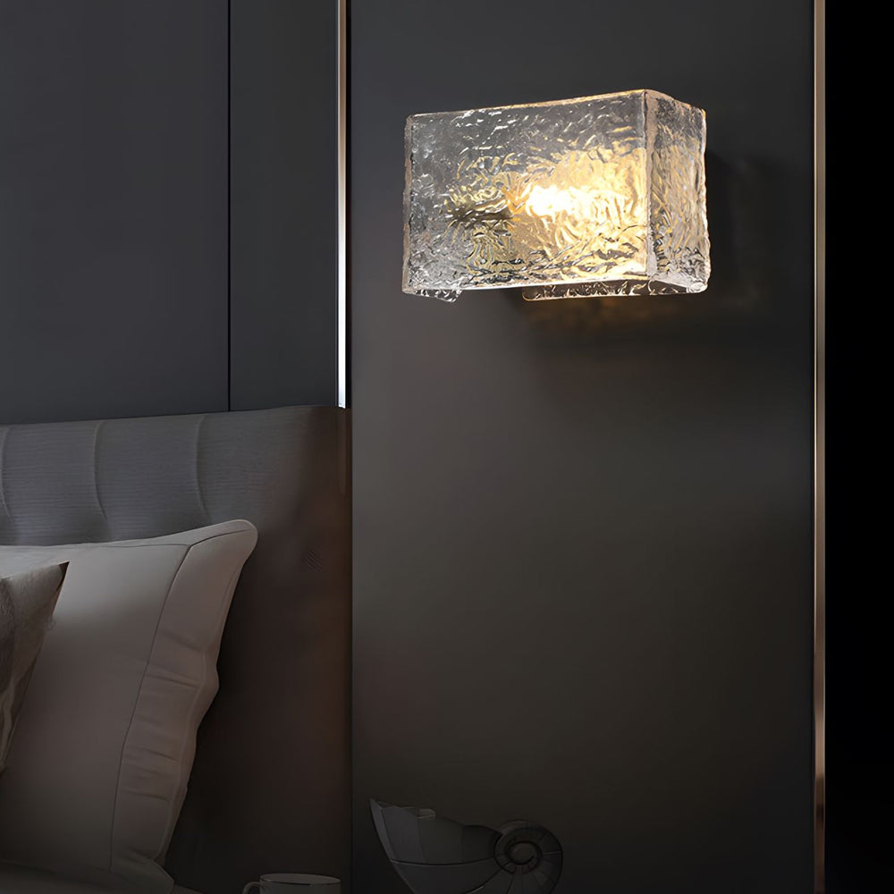 Elegant Rectangular Ripple Glass Bedside Wall Lamp - Modern Brass Fixture-Lighom