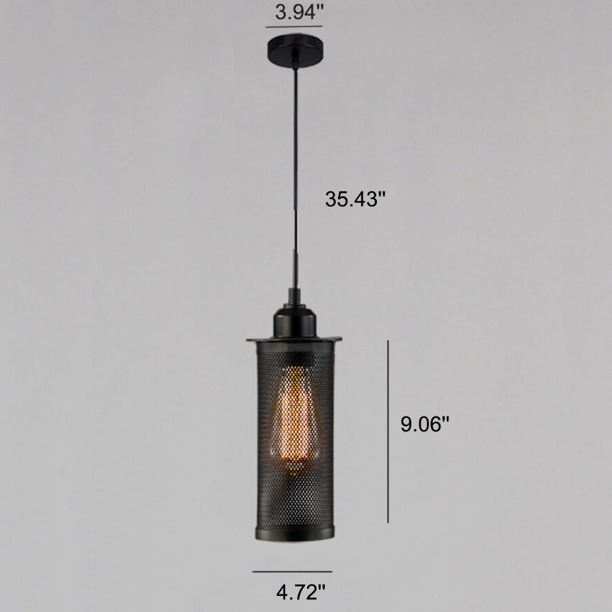 Vintage Wrought Iron Mesh Cylinder Pendant Light