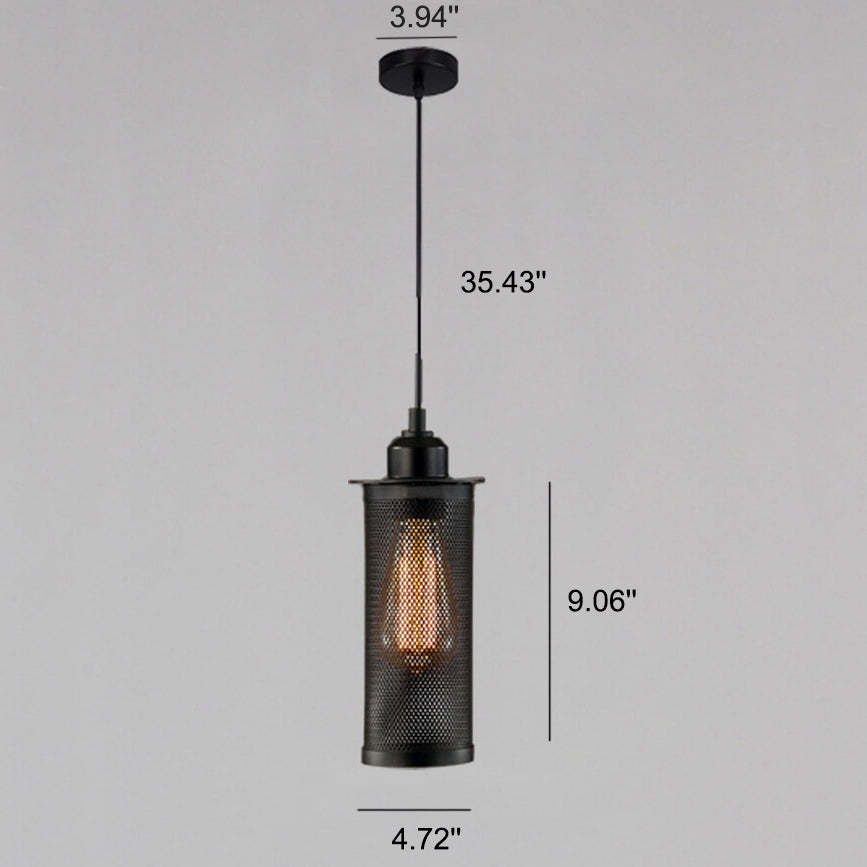 Vintage Wrought Iron Mesh Cylinder Pendant Light